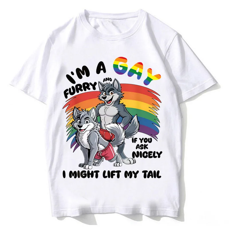 High Quality Cotton Men's Women's Fun Furry Pride Month T-Shirt Rainbow Fox and Dog Pattern Streetwear Pride Tshirts