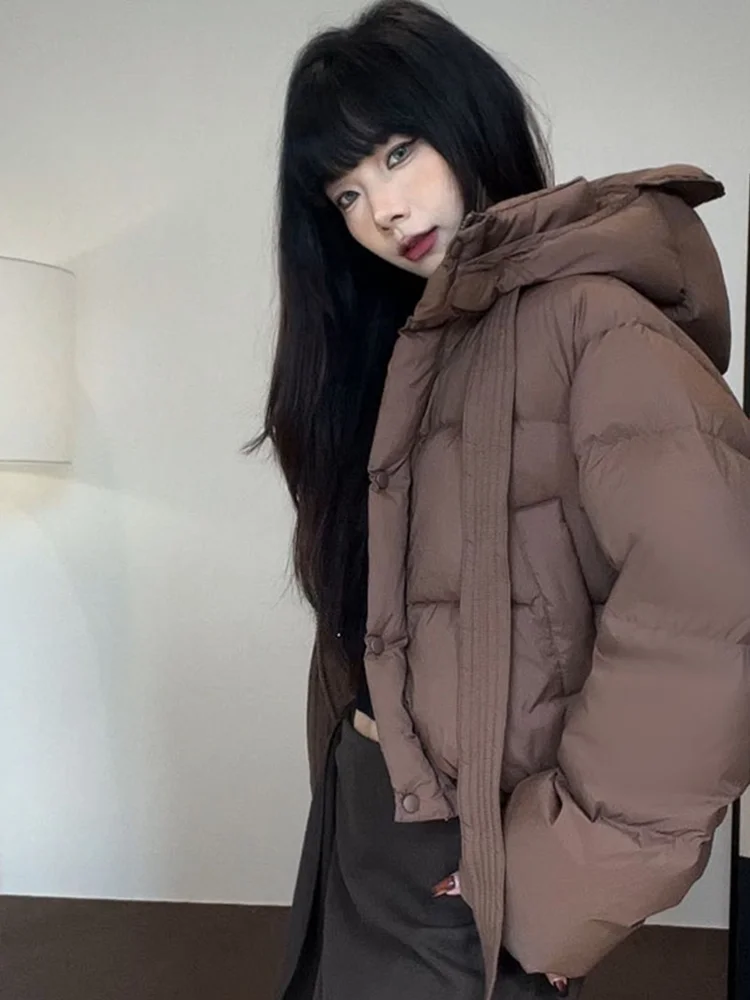 2025 femmes automne hiver nouveau col montant épaissi chaud court à capuche veste décontractée hiver blanc canard vers le bas pain veste