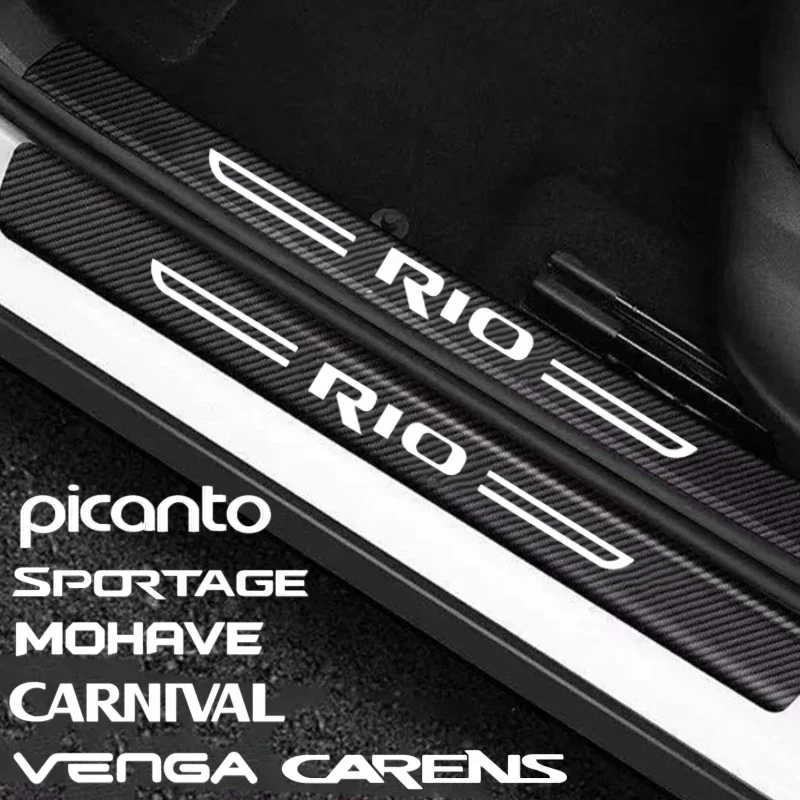 

4Pcs Carbon Fiber Car Door Sill Protective Sticker for KIA CARENS CARNIVAL VENGA CERATO K5 MOHAVE NIRO PICANTO RIO SPORTAGE Logo