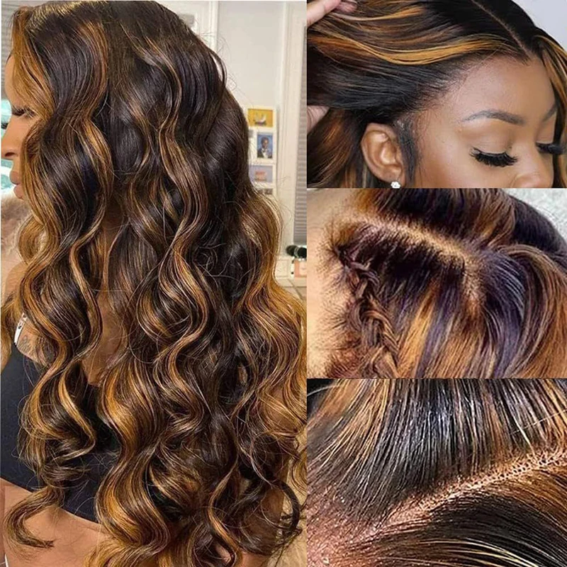 Ausverkauf Hochglänzender Farbverlauf Braun Körperwelle 13x6 Echthaarperücke Honiggold HD Lace Front Pre-Pull Geeignet für Damen