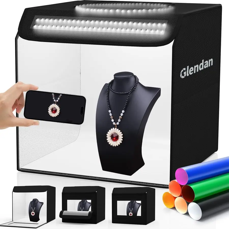 

Light Box Photography, 16x16 Portable Photo Box Shooting Tent Kit with 2 Light Panels 204 LED Lights amp 6 Kinds DoubleSided Bac