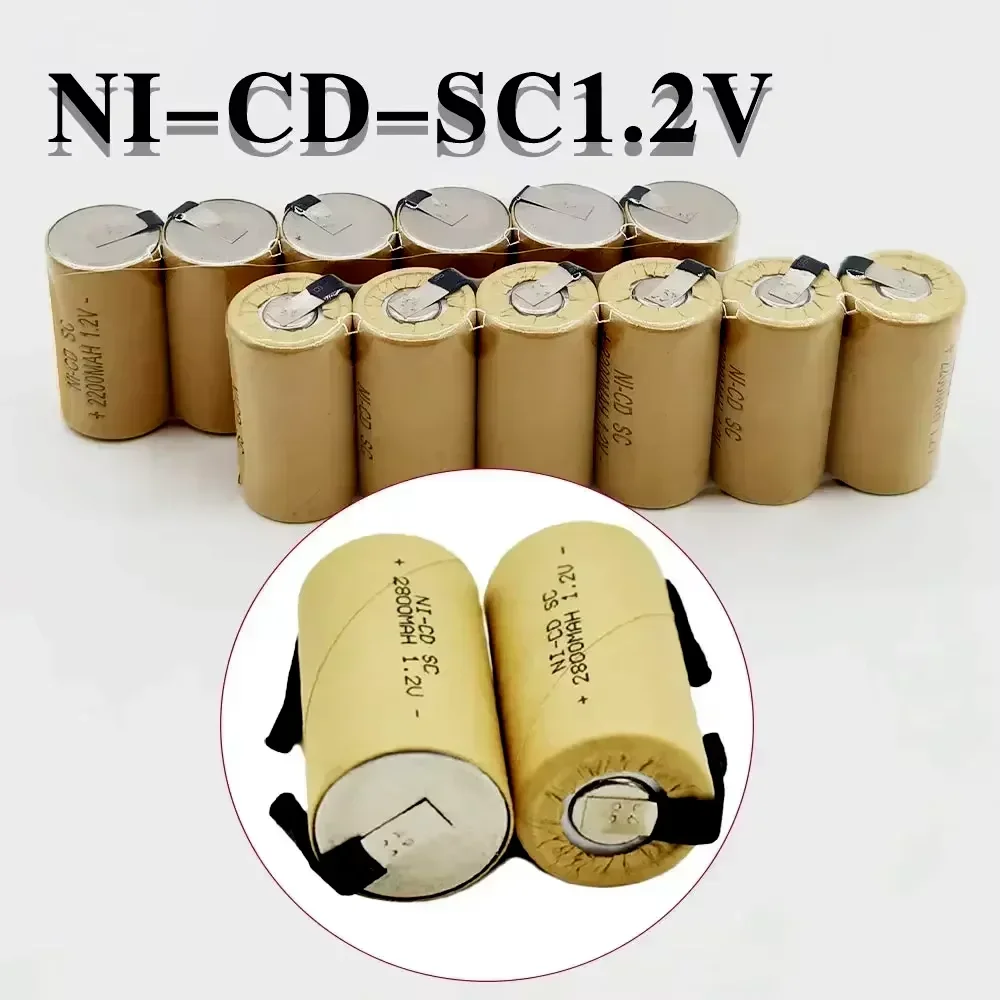 1.2V Battery SC Rechargeable Battery 1.2V 2800mAh Sub C NI-CD Cell With Welding Tabs for Electric Drill Screwdriver DIY BATTERY