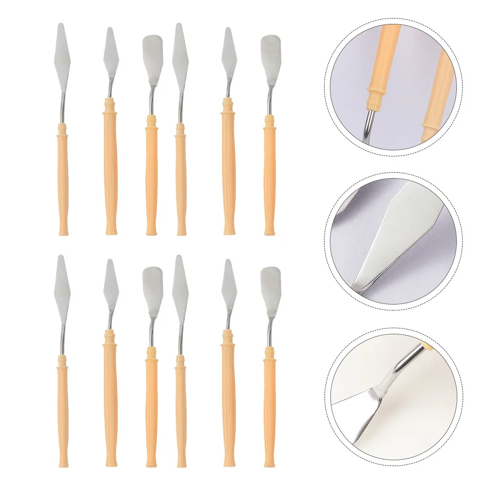12 قطعة كاشطات اللوحة أدوات الطلاء الفنية شفرات من الفولاذ المقاوم للصدأ كاشطات خلط الطلاء المتينة للزيت قماش أكريليك الغواش #3