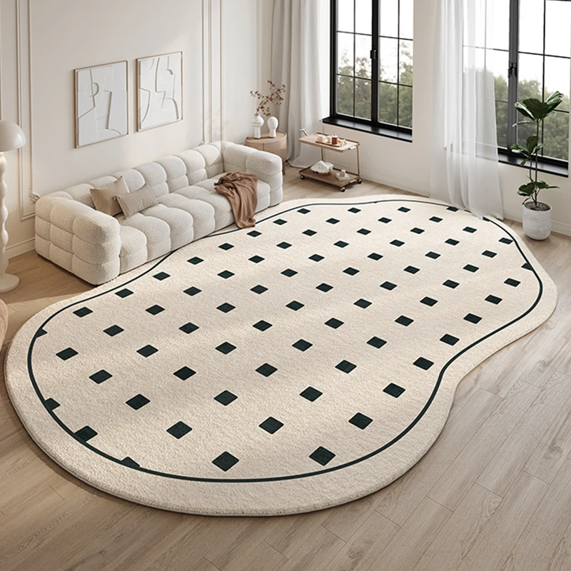 French Cream Style Living Room Soft Carpet Irregular 2024 New Black and White Grid Waterproof Carpets Sofa Non Slip Fluffy Rug