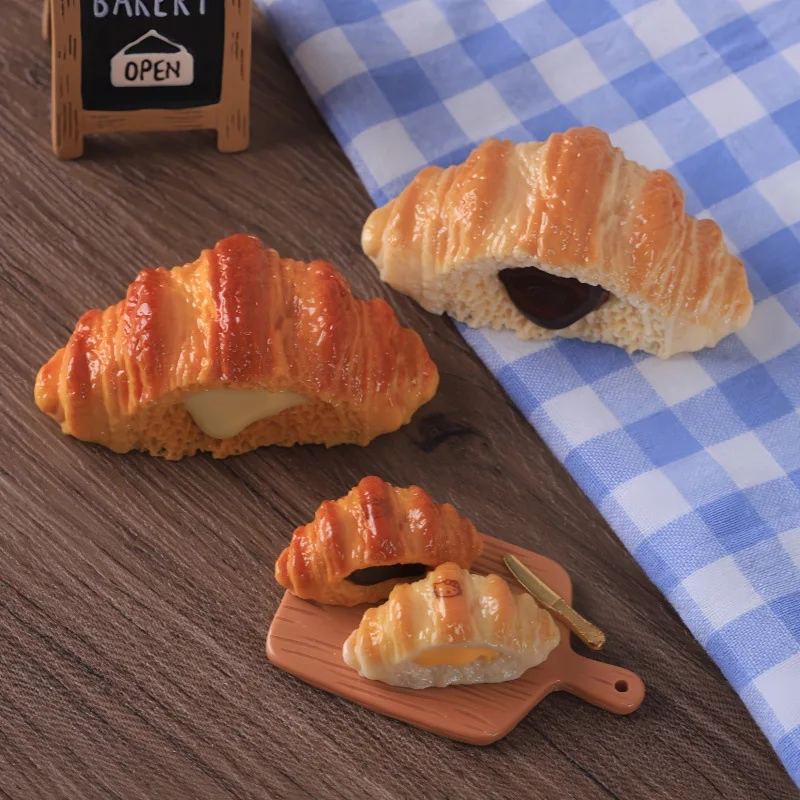Mini Croissant Model Large Small Cream Filled Croissant Bakery Dessert Model Food Miniature Bread DIY Resin Craft Decoration