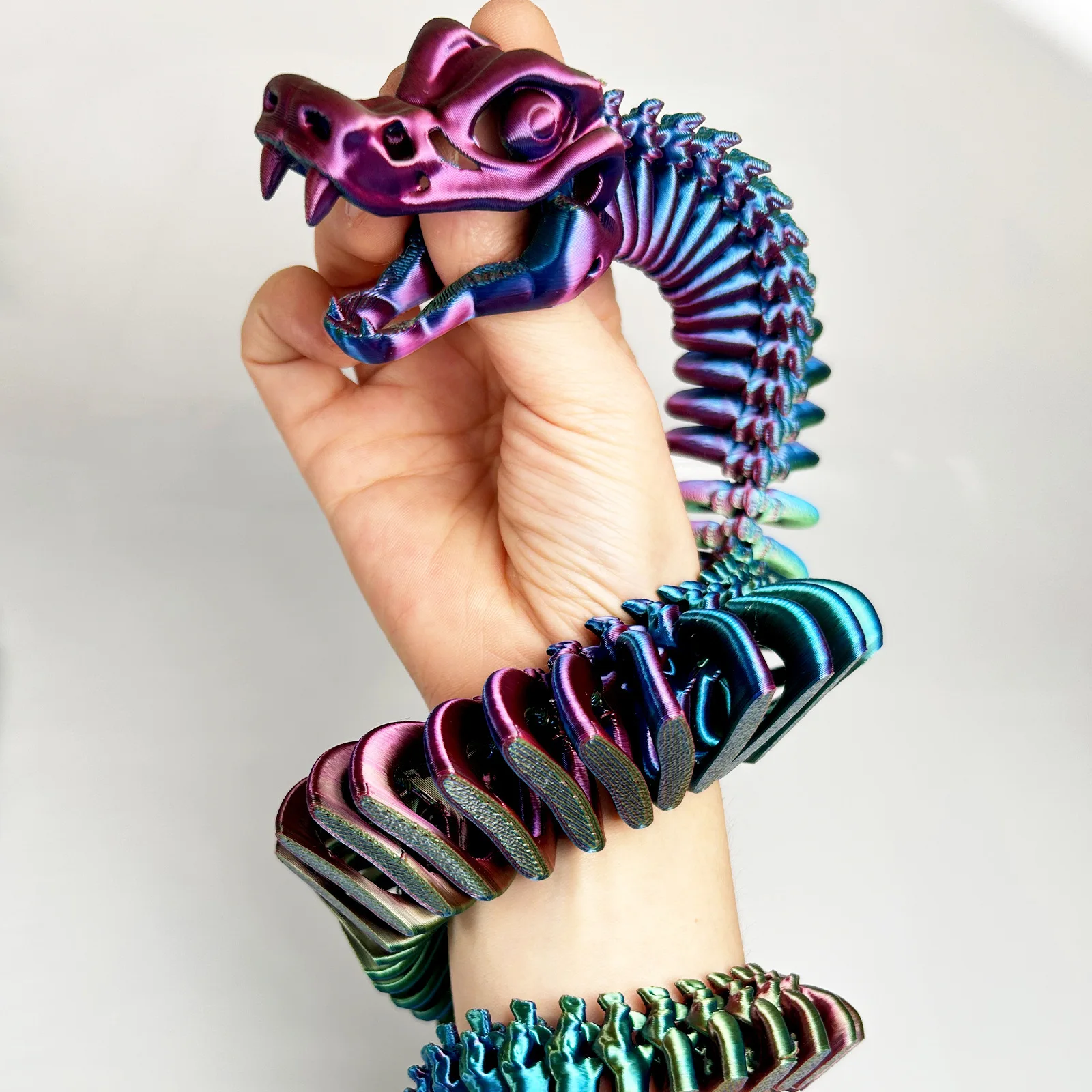 23in High‑Gloss 3D Printed Bone Serpent Statue | Gradient Snake PLA Collectible Decor for Holiday & Home Display