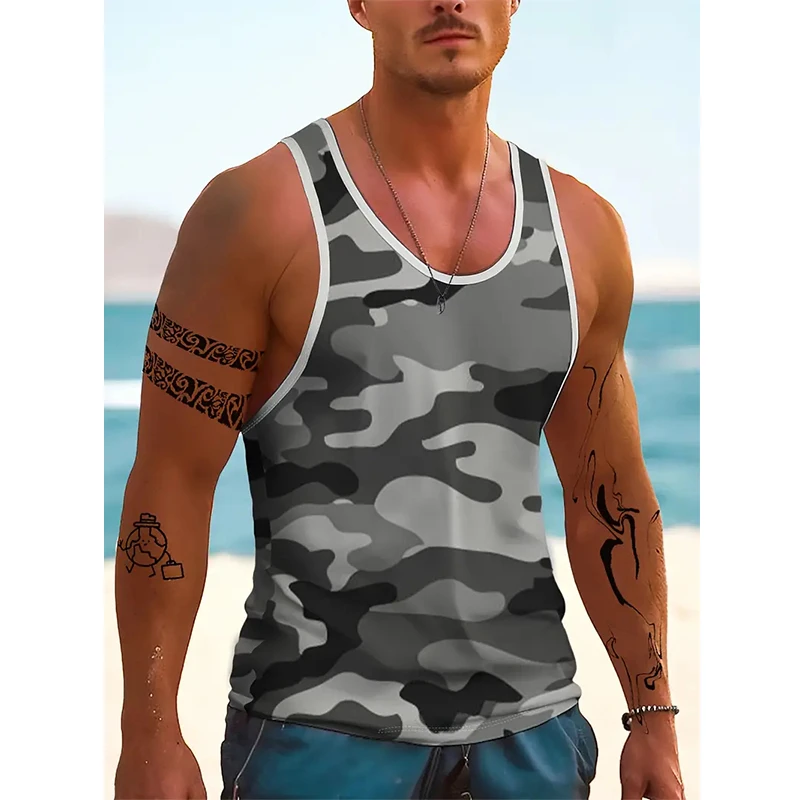 

Men's Bottom Shirt Coconut Tree Pattern O Neck 3D Outdoor Street Sleeveless Printing Clothing Fashion Casual Big & Tall Tank Top