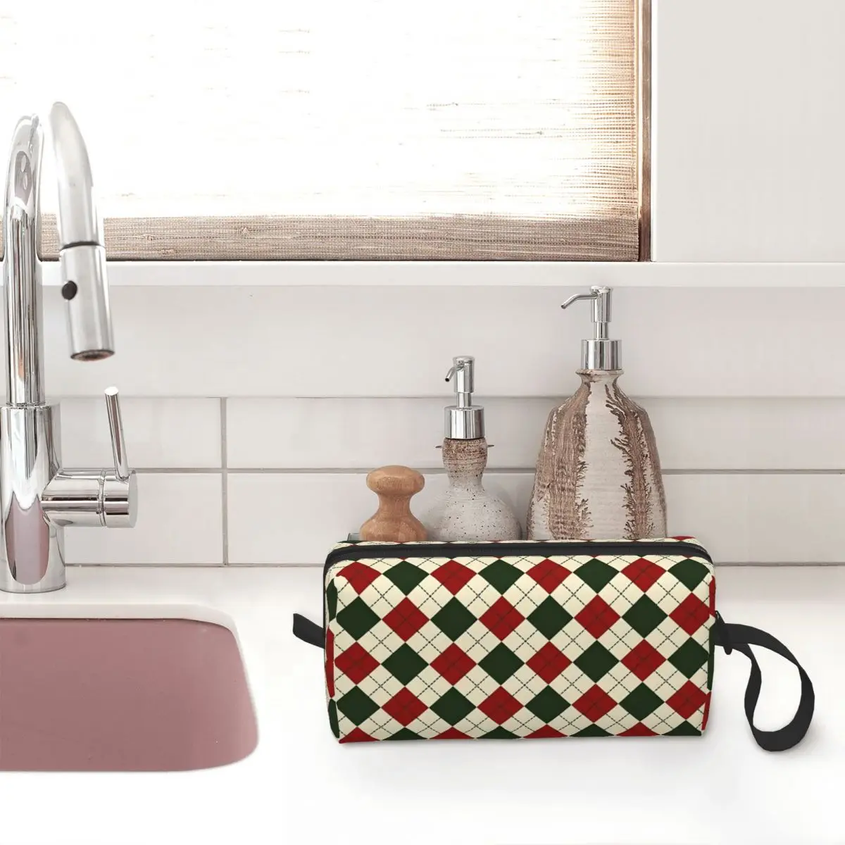 Christmas Pattern Plaid Diamond Cosmetic Bag Women Makeup Bags Travel Daily Toiletry Bag Organizer Merch