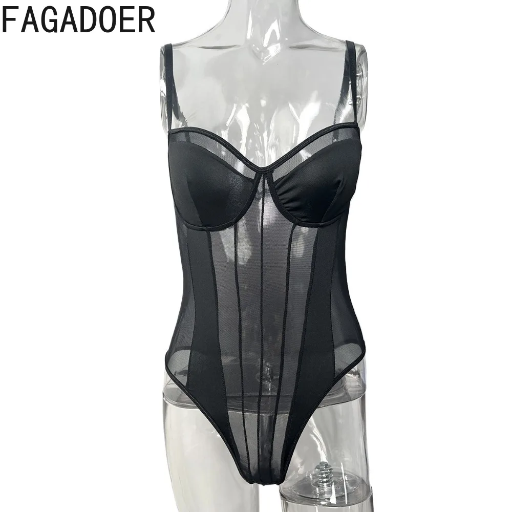 FAGADOER-Mulheres malha emenda Bodycon suspensórios, bodysuits decote em v, alça fina, sem mangas, sem encosto Slim macacão, perspectiva sexy