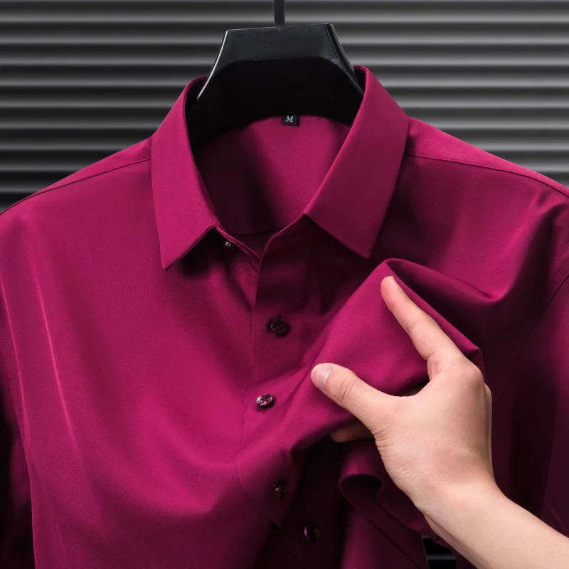 Men's Long Sleeve Shirt Summer High-End Non-Iron Shirt Seamless Pressed Shirt Men's Tencel Shirt