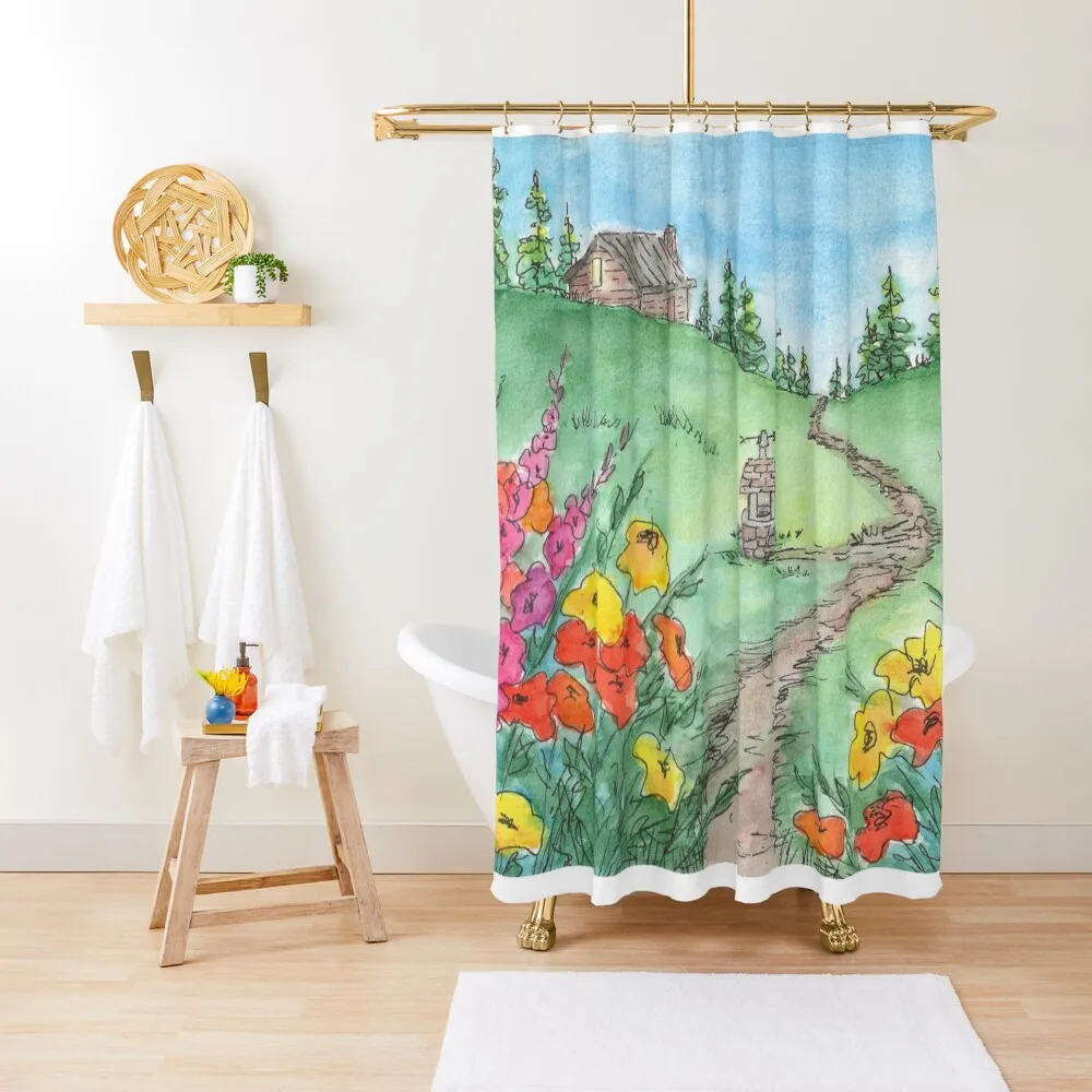 

Cottage in a Flower Field Shower Curtain Elegant Bathroom Set For Bathroom For Bathroom Shower Cute Shower Curtain