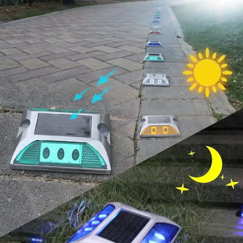 Bicolor Vierkant Hoge Helderheid Ip68 Knipperend Of Altijd Op Verkeer Marker Licht Reflecterend Aluminium Led Cat Eye Solar Road Stud