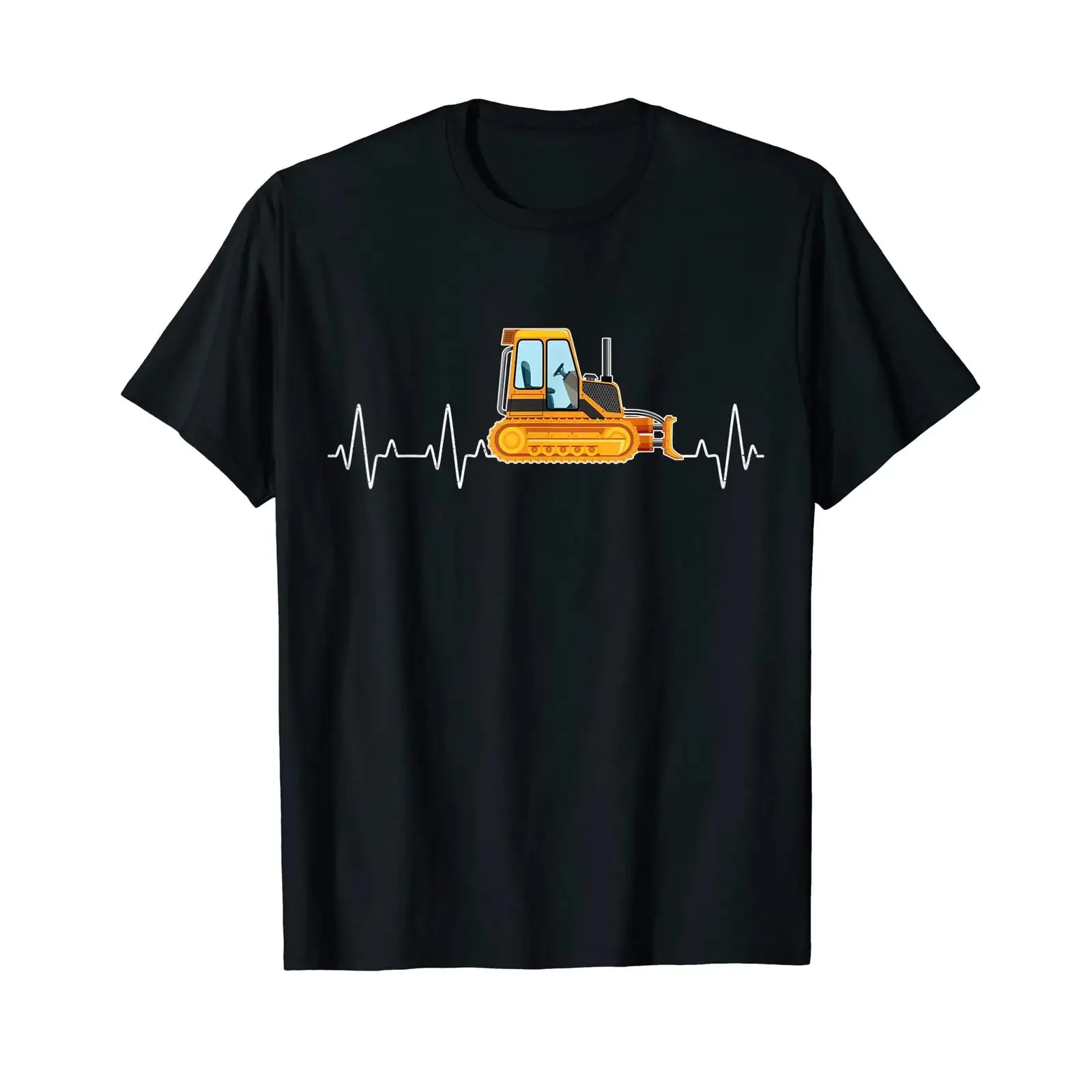 Bulldozer Heartbeat Construction Site ECG T Shirt black s vintage Washed Stylish Slightly Soft Stretched fashion graphic