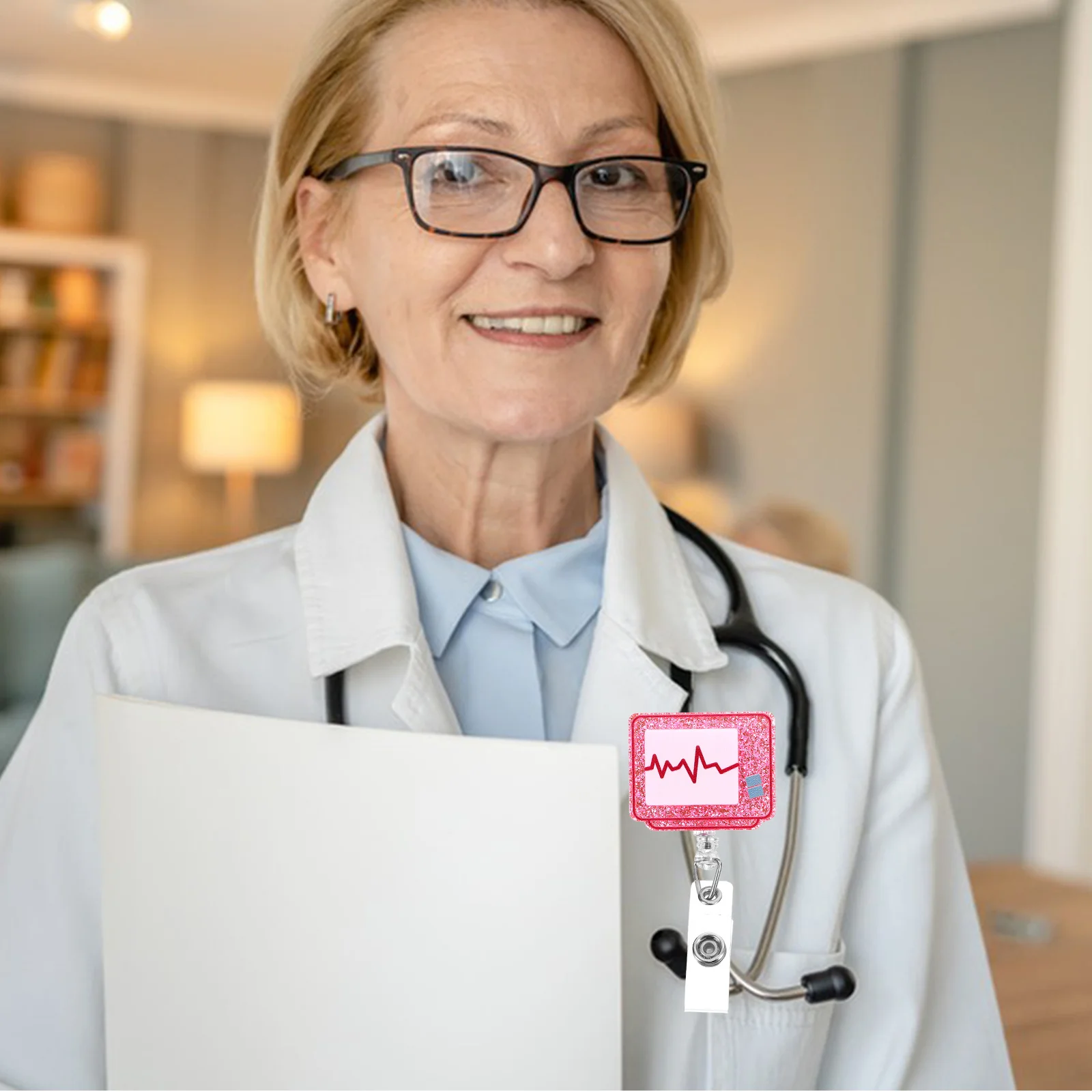 1pc Ecg Badge Holder Retractable Name Tag Clip For Nurses Doctors Id Card Reel Multi-Function Badge Buckle Chest Clip Key