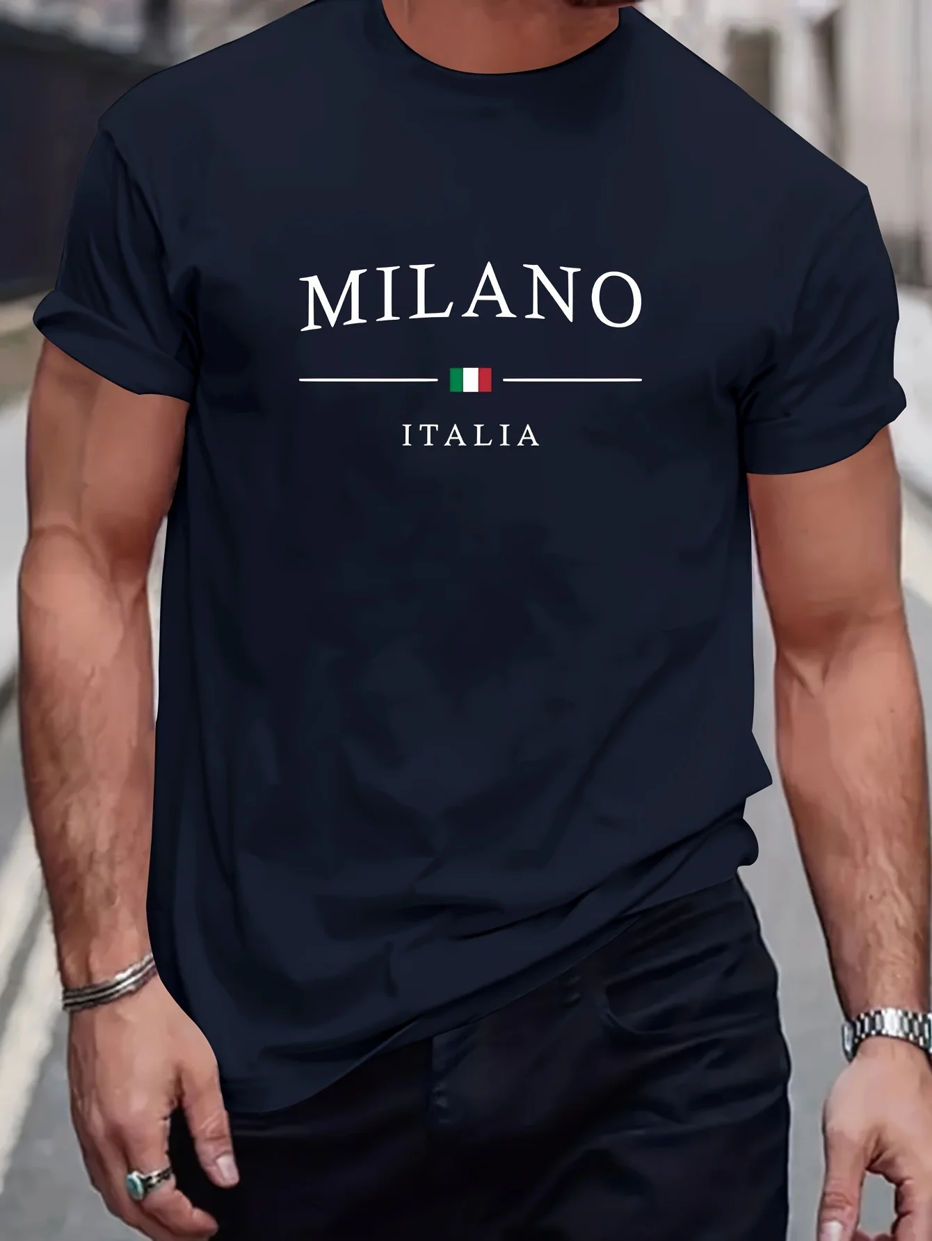Men's Summer 100% Cotton Fashion MILANO Letter Printed Loose Large Casual Comfortable Round Neck Short Sleeve T-shirt Top image 4