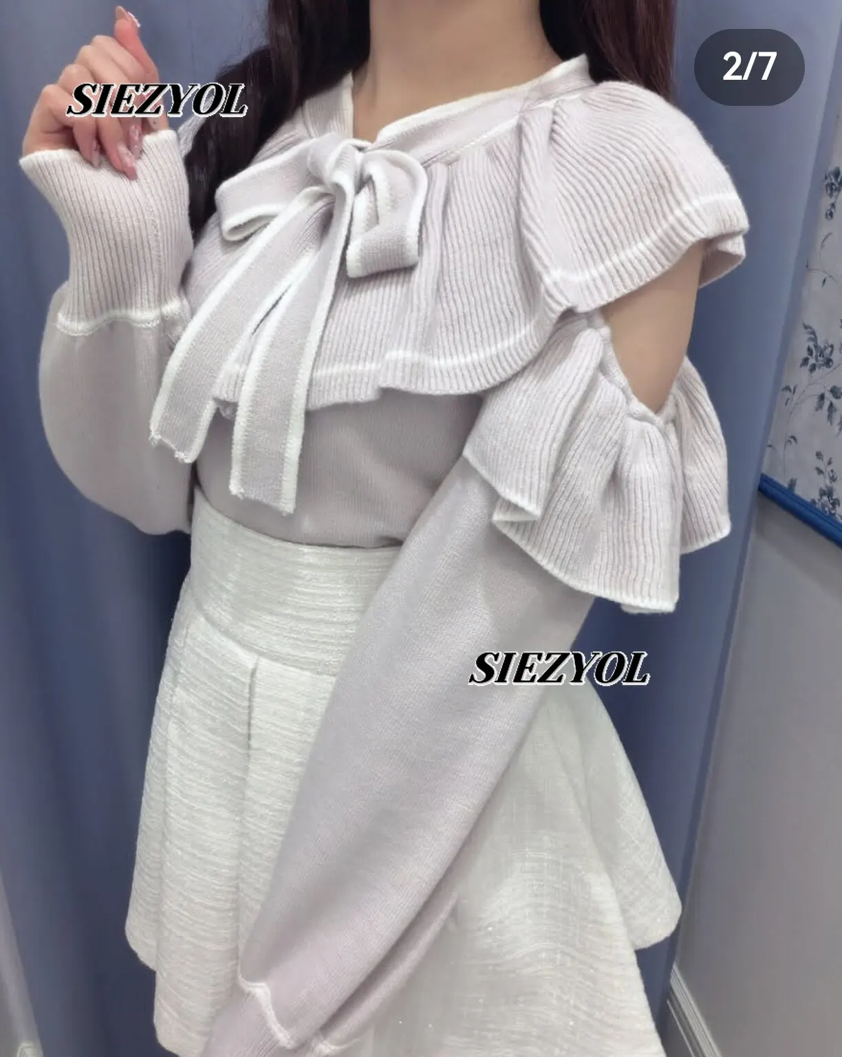 

Spring Fall New Arrival Off-shoulder Lotus Leaf Collar Bows Tie Soft Knitting Shirt Sweet Girl Versatile Sweet Pullover Sweater