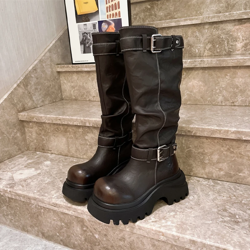 Long Boots for Women High Heels Fashion Dress Shoes Platform Knee High Winter Boots 2025 New Goth Designer Chelsea Botas Mujer