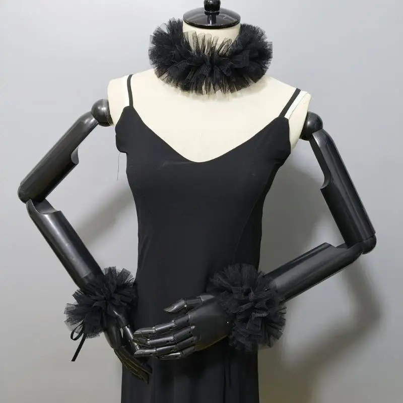 xxfd 르네상스 엘리자베스 삐걱 거리는 목걸이 갓 choker 스카프와 손목 커프