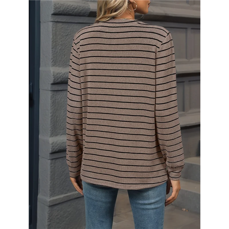 

NEW-Long Sleeve Shirts For Women Striped V Neck Pullover Loose Fit Y2K Tops Button Fall Outfits For Women
