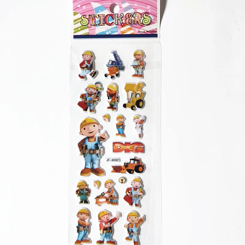 6pcs Bob the Builder Bubble Stickers Bulldozer Construction Engineer Characters Stickers for Children Preschool Toy