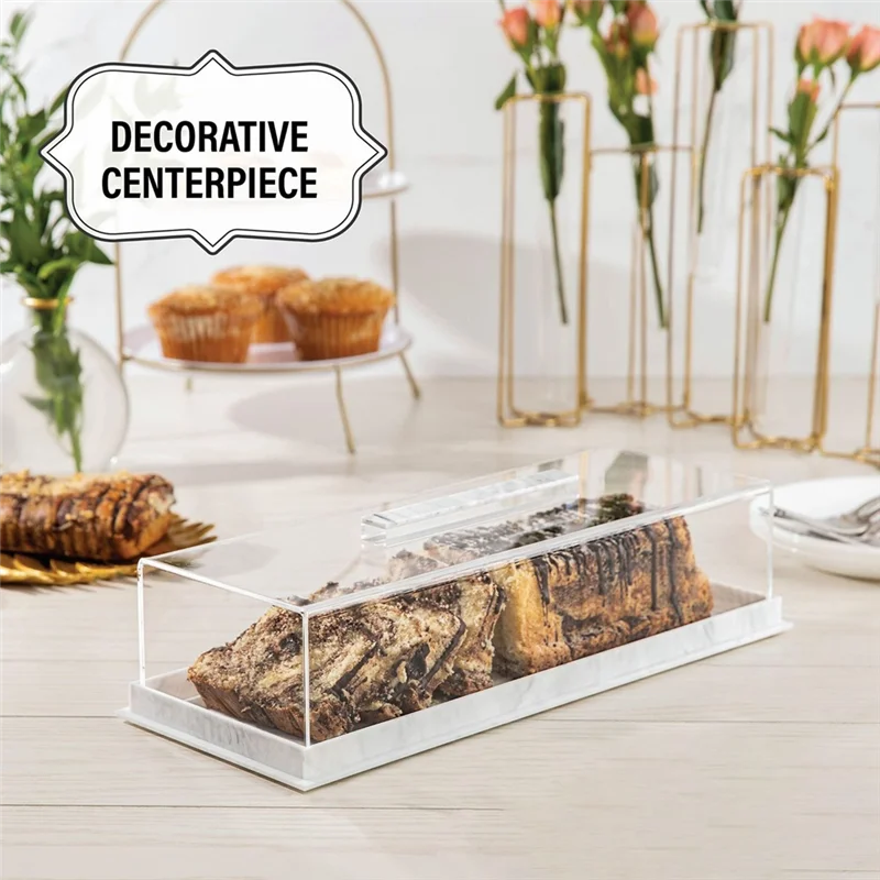 AB46-Acrylic Cake Holder Rectangular Serving Tray With Lid Marbleized Grain Cake Stand Rectangle Pastry Display - view 3