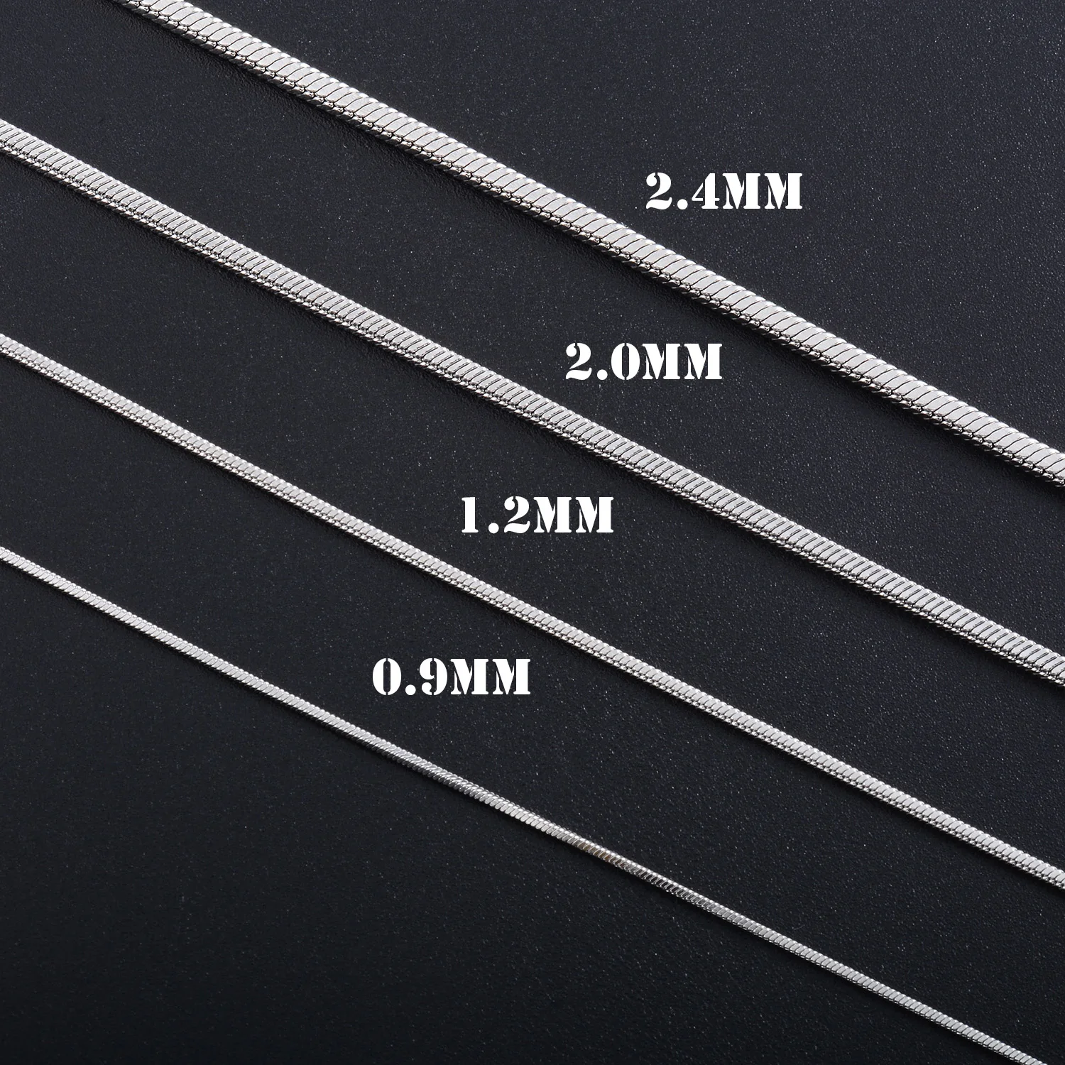 Silberfarbene quadratische Schlangenkette aus Edelstahl, Breite 1,2 mm/0,9 mm/2,0 mm/2,4 mm, Halskette für Damen und Herren, Schmuck, Hochzeitsgeschenk, Partygeschenk – Detail 3