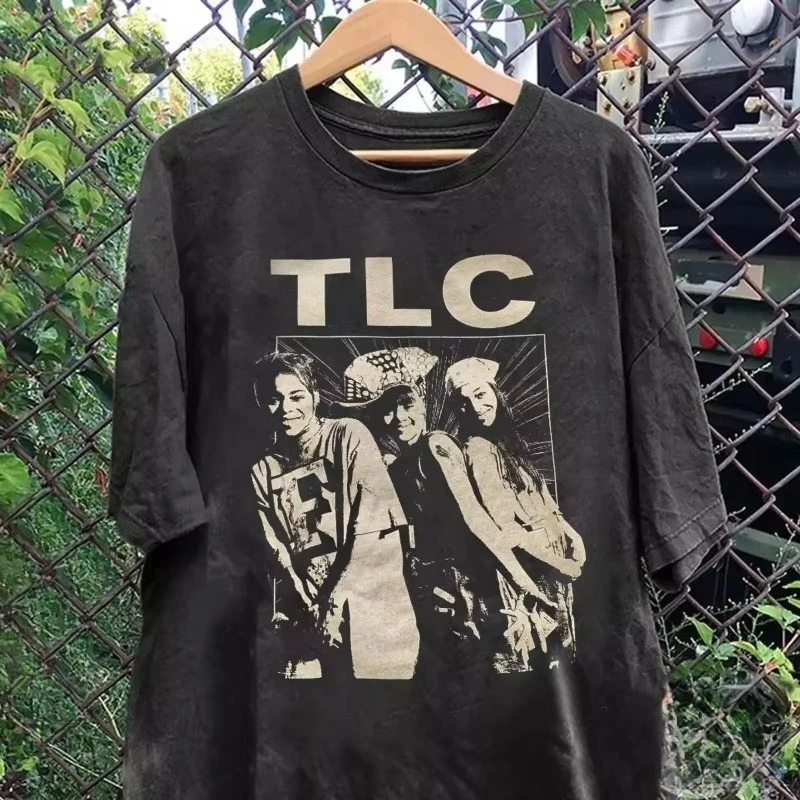 New Soft Rare TLC Band Member Black Cotton T Shirt Men Fashion Street Hip-hop Rock Short-sleeved Women Round-neck Top
