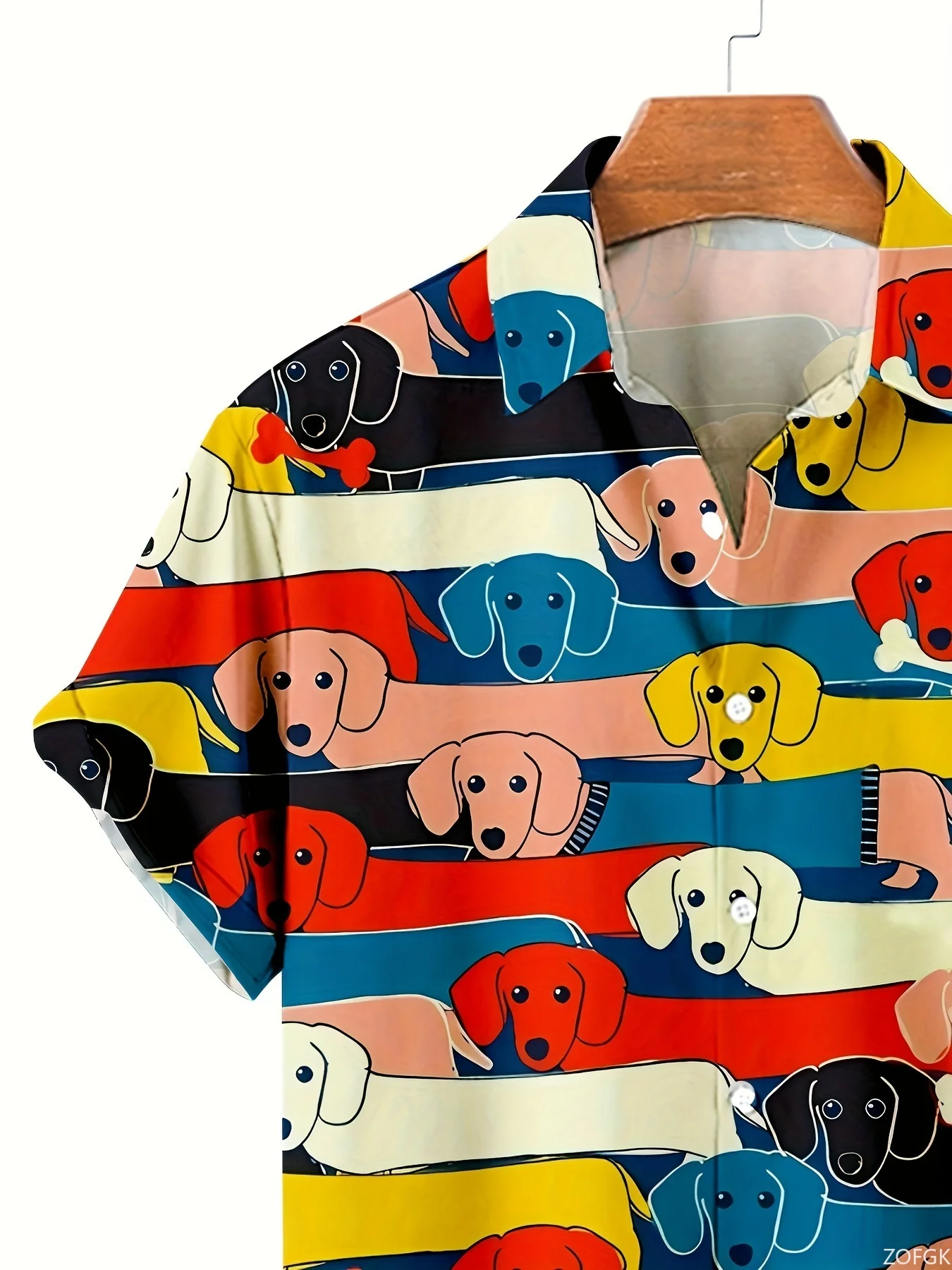قميص صيفي للرجال بنمط كلب كرتوني بأكمام قصيرة وطية صدر مطبوعة ثلاثية الأبعاد لقضاء العطلات الصيفية في هاواي #6