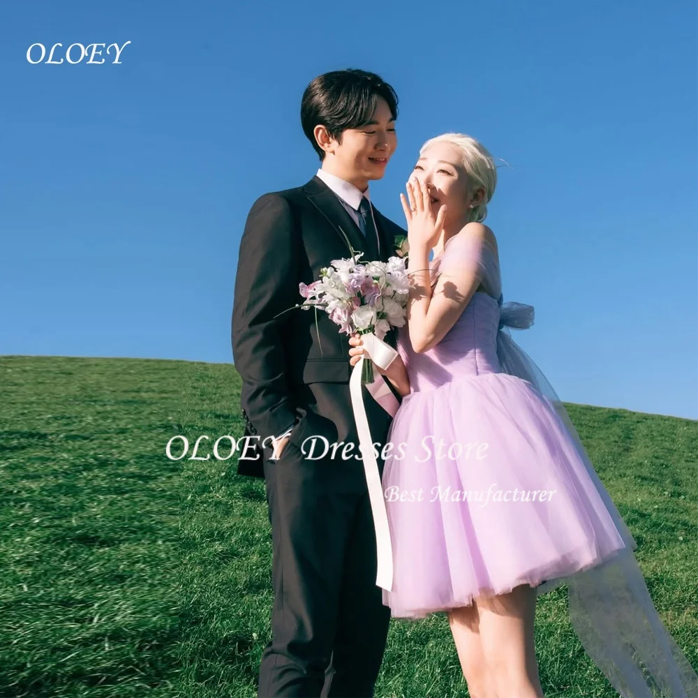 OLOEY Simple Purple Evening Dresses Korea Sweethear Customised Formal Party Dress Mini-Length Korea Wedding Dress Photo Shoot