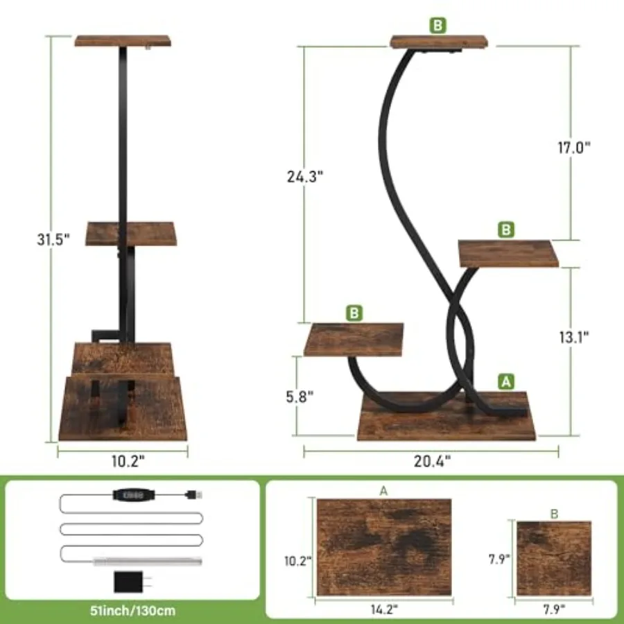 Plant Stand Indoor with Grow Lights - S-Shaped Plant Shelf, Lighted Corner Plant Stands for Indoor Growing, 32