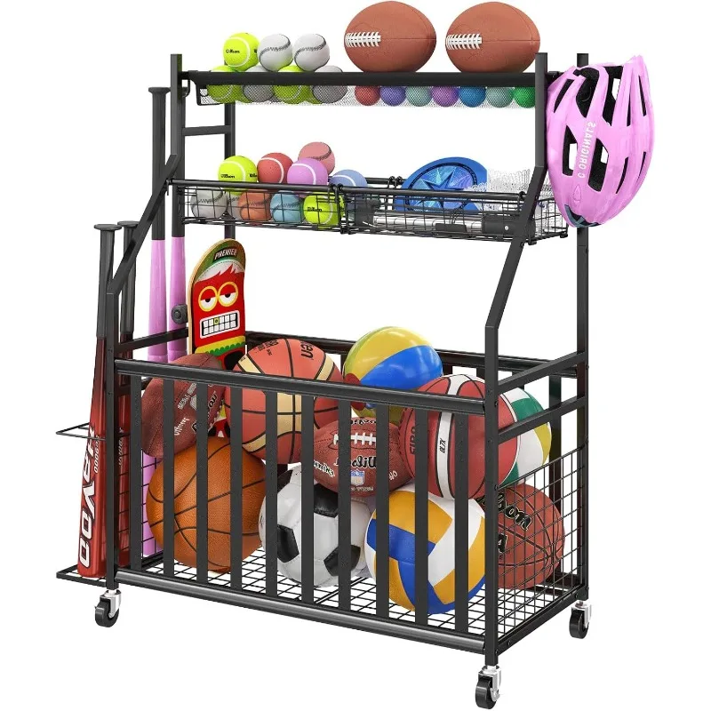 

Sports Equipment Storage Bag Integrated Ball Rack Sports Ball Storage Rack with Wheels Ball Storage Bag with Baseball Bat Rack