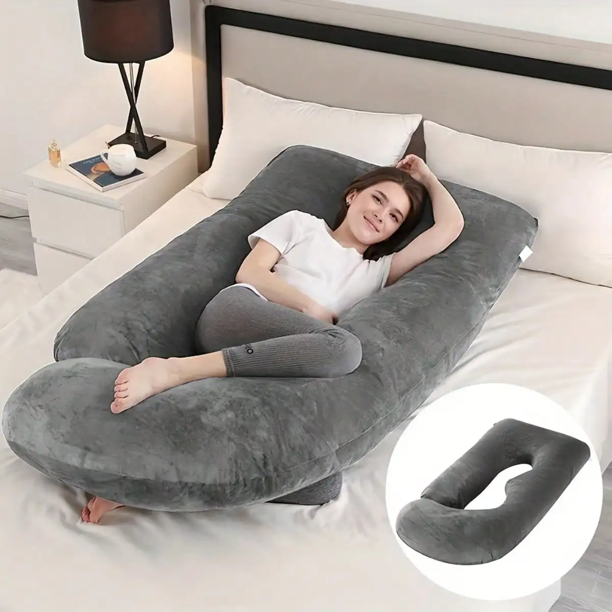60‑Inch G‑Shaped Full‑Body Maternity Pillow, Soft Polyester Ergonomic Support Cushion for Pregnant Women, Gift for Graduation, Party, Birthday & Wedding