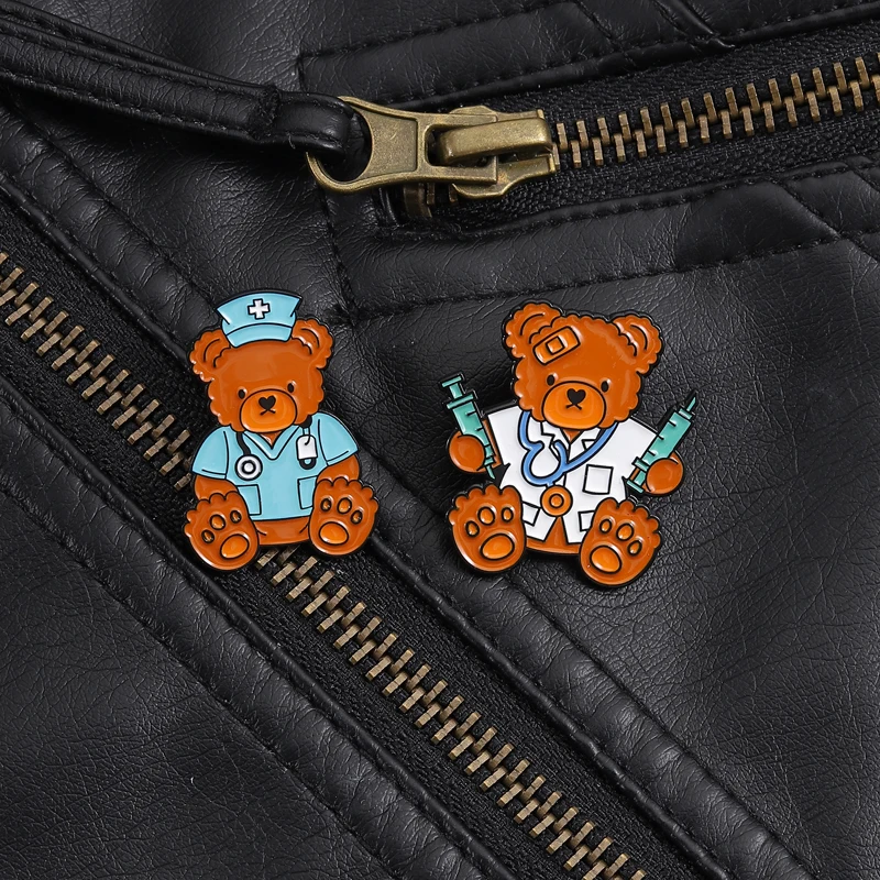 Cute Medical Theme Bear Pin Doctor and Nurse Brooch Hospital Staff Accessory for Daily Wear Kawaii Animal Style