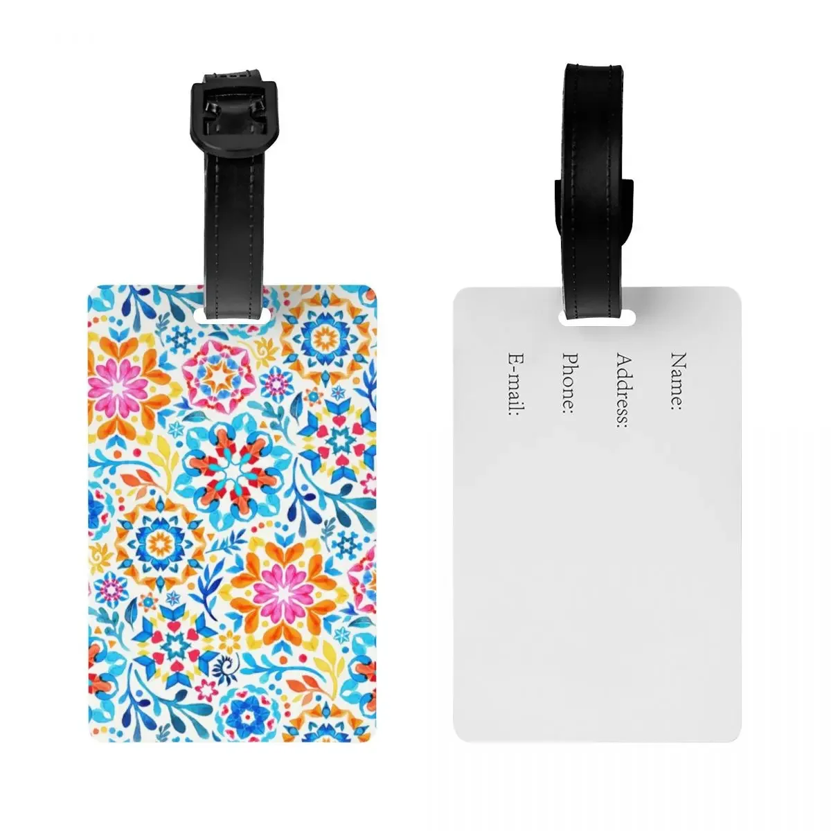 Watercolor Kaleidoscope Floral Luggage Tag Mandala Flower Travel Bag Suitcase Privacy Cover ID Label