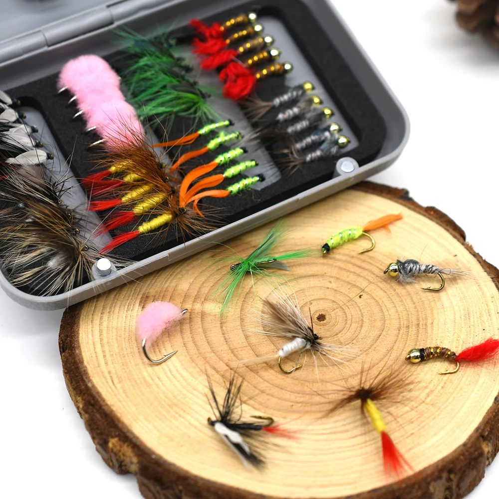 MNFT 40Pcs/56Pcs Assorted Mixed Dry, Wet, Nymph, Buzzer Trout Flies for Fly Fishing with Fly box