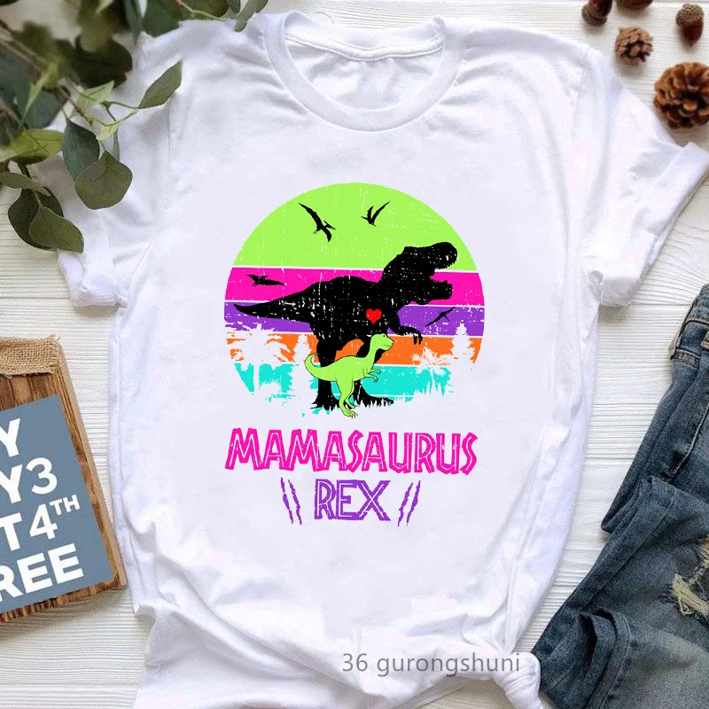 Watercolor Leopard Mamasaurus Graphic Print Women'S Tshirts Funny Jurassic Dinosaur T-Shirt Female Mother'S Day Gift T Shirt