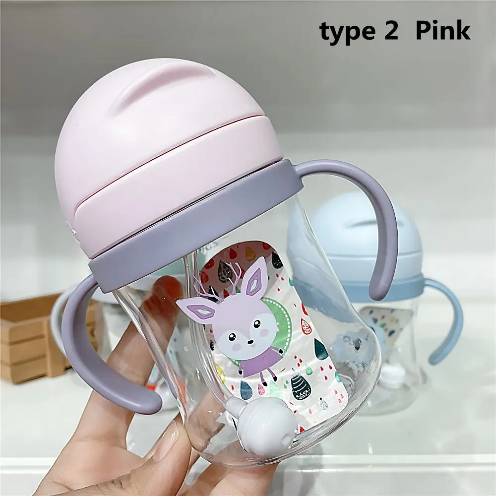 

New 250ML Water Bottle Handle Feeding Cup with Straw Gravity Ball Unisex Learning Cup Sippy Cups