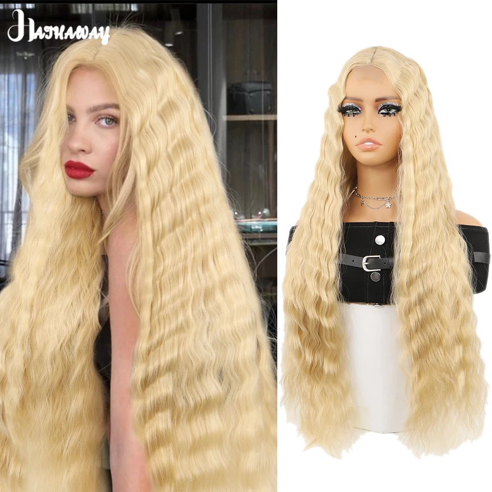 34 Inch Long Wavy Wig Female Synthetic Light Gold Wavy Long Wavy Wig Lolita Cosplay Long Hair Party Holiday Performance Daily