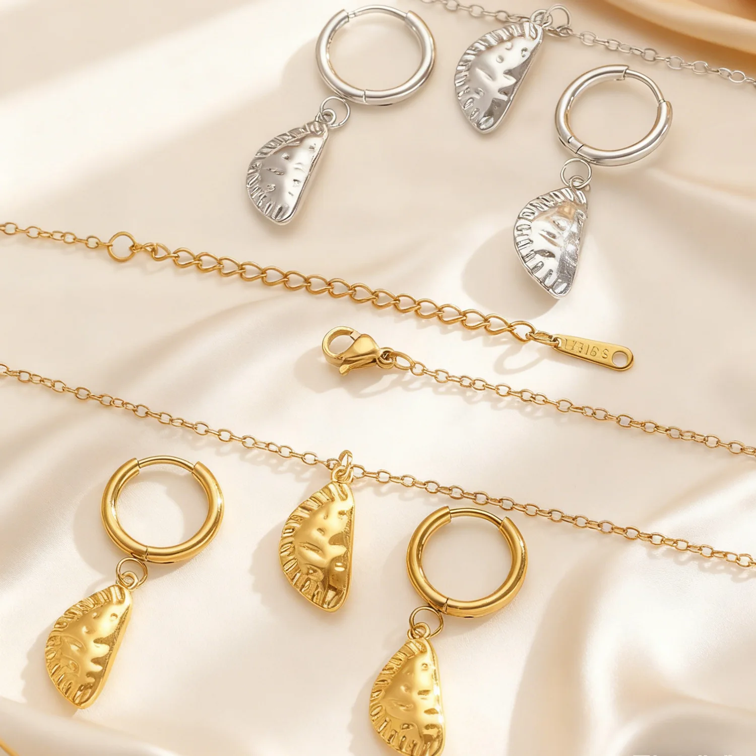 Simple Creative Delicious Dumplings Pendent Necklaces Earrings for Women Stainless Steel Jewelry Set Accessories Gift for Friend