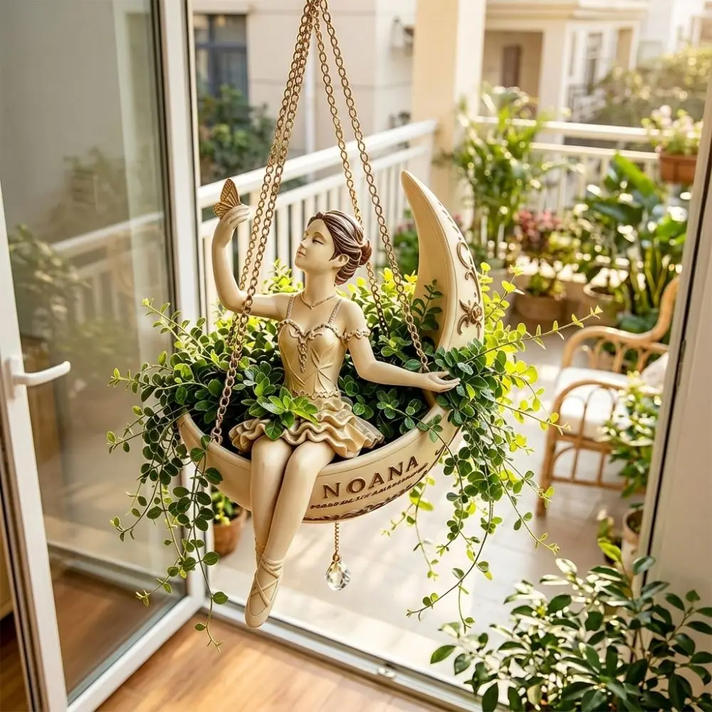 Resin Ballet Dancer Hanging Planter Whimsical Elegant Ballerina Figure Fairy Hanging Plant Basket Vintage Hand Carved