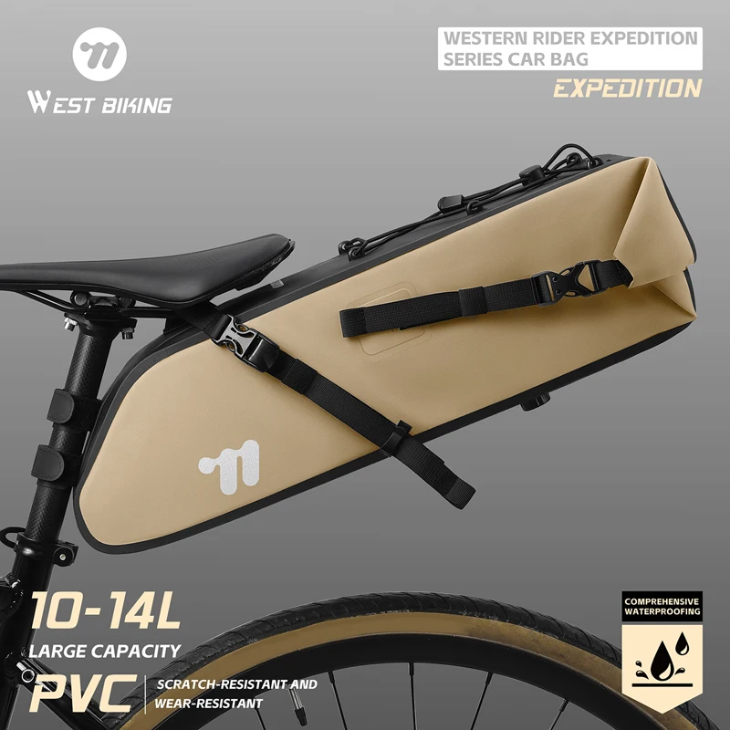 

WEST BIKING Large Capacity Waterproof Bike Rear Bag Anti-Slip Keel Support Bicycle Saddle Bag Tail Bag Cycling Accessories