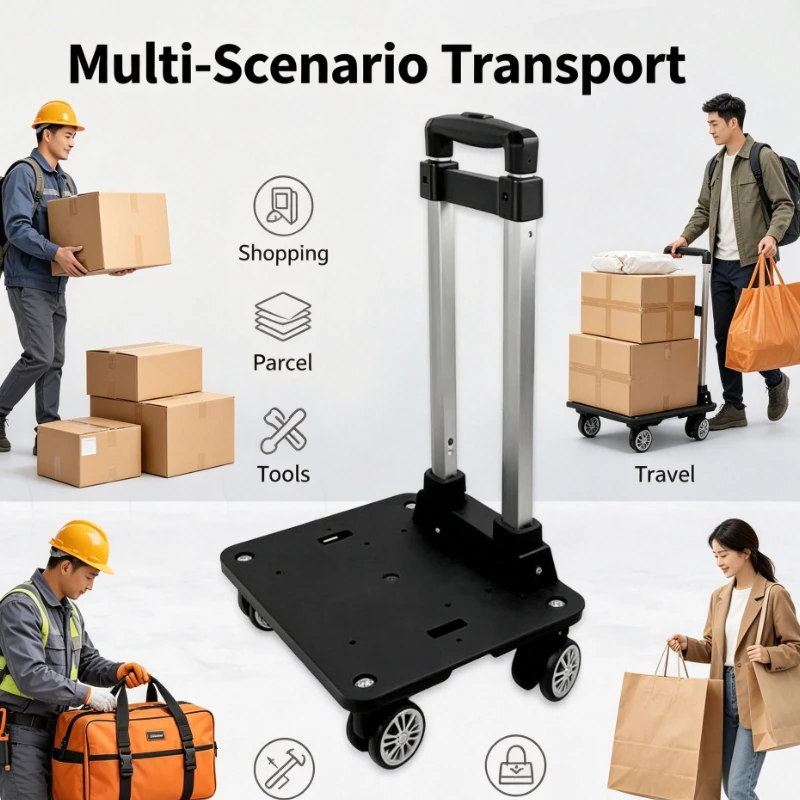 Foldable Platform Trolley With Telescopic Handle Heavy Duty Luggage Capacity Portable Dolly For Moving Shopping Travel
