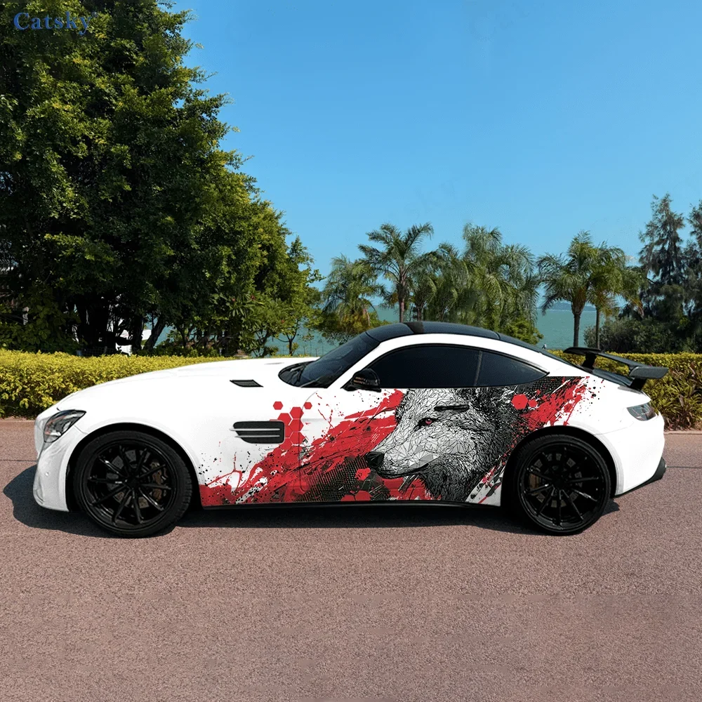 Colorful Wolf Head Splash Car Side Sticker Decor,PVC Waterproof Scratch Resistant Decal,Car Protection,Auto Accessories Gift