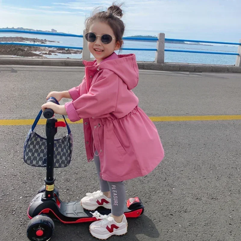 2024  Pink Girls' Autumn Clothes New Children's Korean Version Of The Windbreaker Jacket Baby Foreign Style Coat Skirt