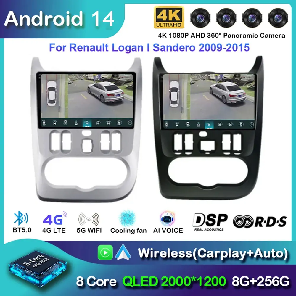 Android 14 Car Radio For Renault Logan 1 Sandero 2009-2015 Multimedia Player GPS Navigation Head Unit Carplay Auto No 2din DVD