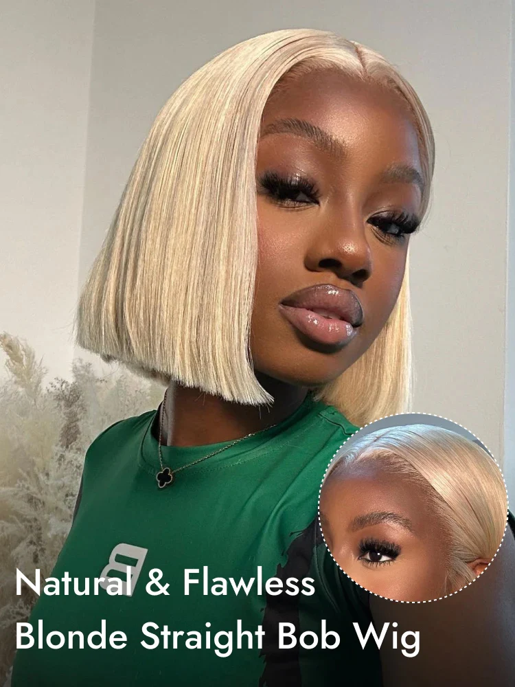 Blonde Straight Bob Wig Human Hair 13x6 Hd Lace Frontal Wig 613 Colored 13x4 Lace Front Wig Human Hair Bleached Knots Pre Pluckde with Baby Hair Vietnamese Raw Human Hair Wigs For Black Women 200% 220% Density