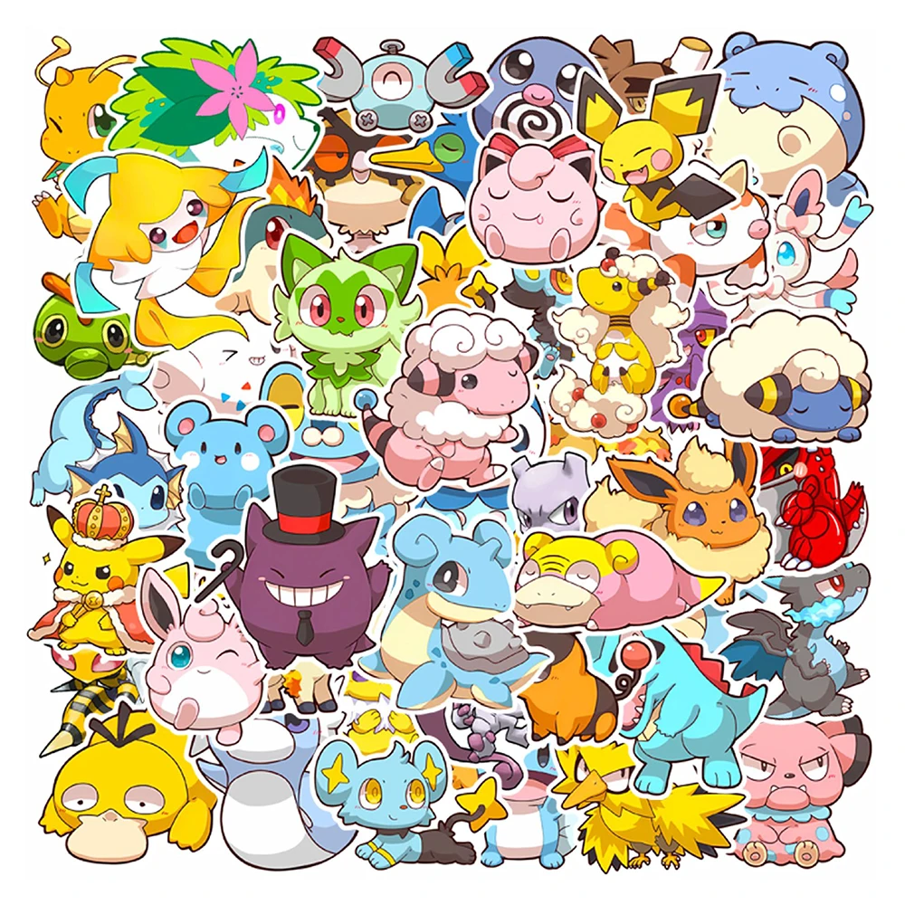 10/30/50pcs Pokemon Anime Q Version Stickers Waterproof Graffiti DIY Scrapbook Laptop Phone Cute Pikachu Gengar Cartoon Sticker
