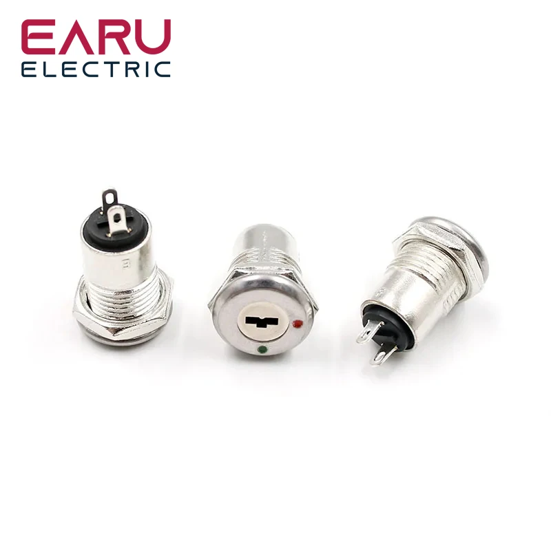 12mm Zinc Alloy Electronic Key Switch ON OFF Lock Switch Phone Lock Security Power Switch Tubular Terminals+2 Keys 2 Position