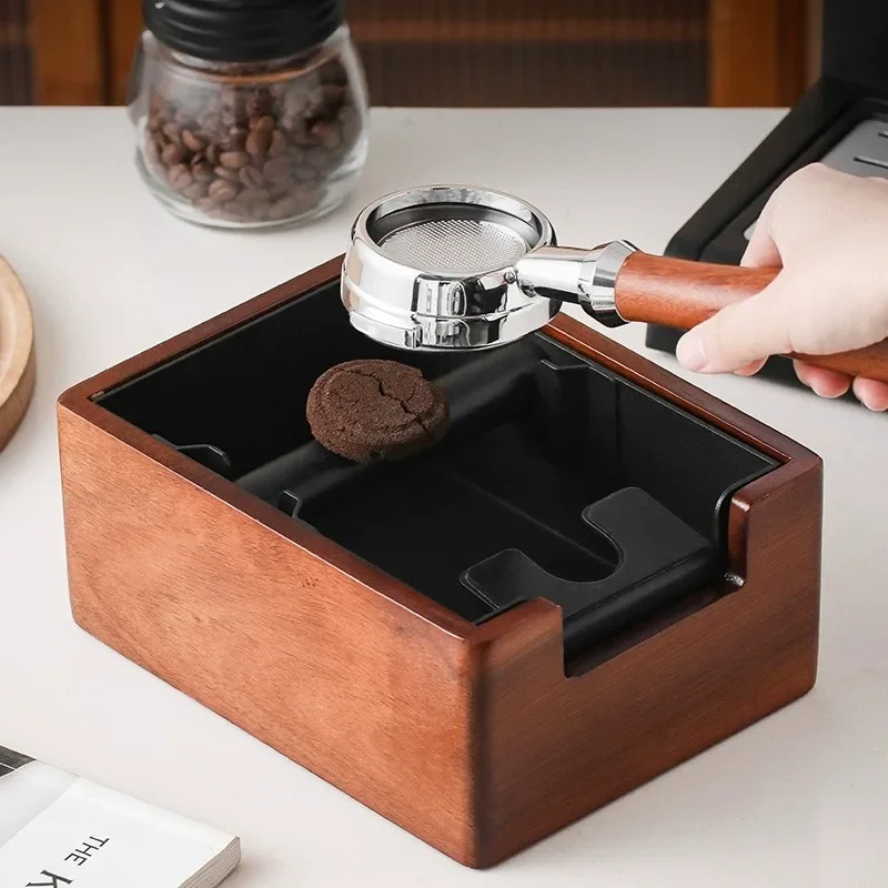All-in-one Coffee Knocker Box Wood Espresso Knock Box with Non-Slip Base Removable Coffee Grounds Box Home Cafe Use Easy Clean