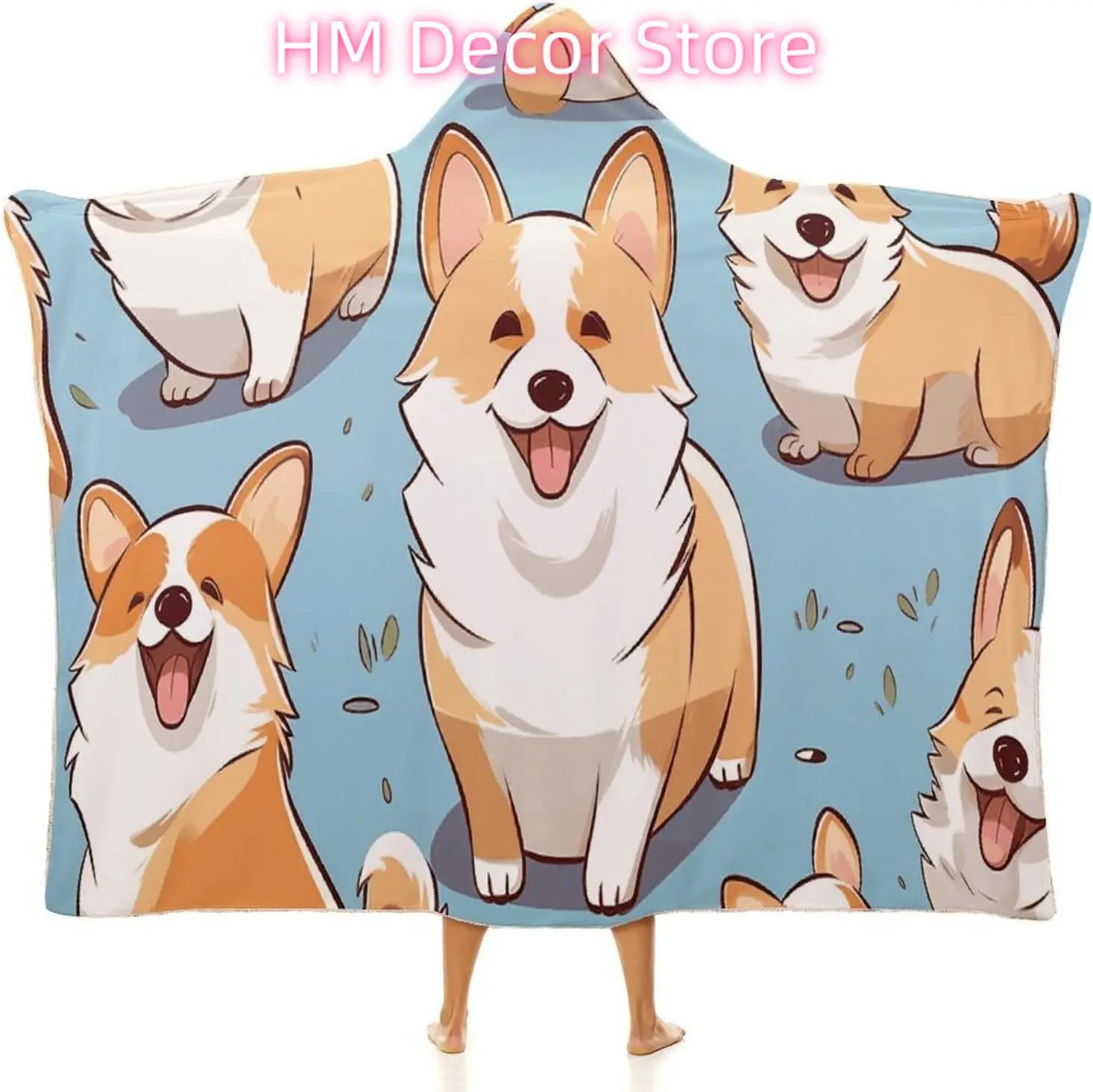 Corgi Pattern Corgi Pattern Wearable Hooded Blanket, Ultra Soft Arctic Velvet Cape Cloak Unisex - Cozy Wearable Blanket